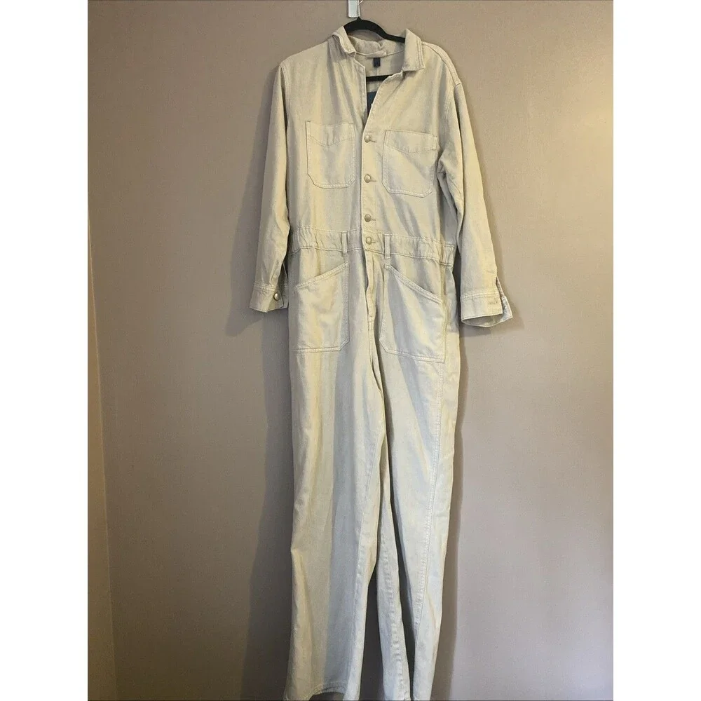 Women's Denim Baggy Jumpsuit - Universal Thread Ecru Size 14 NWT